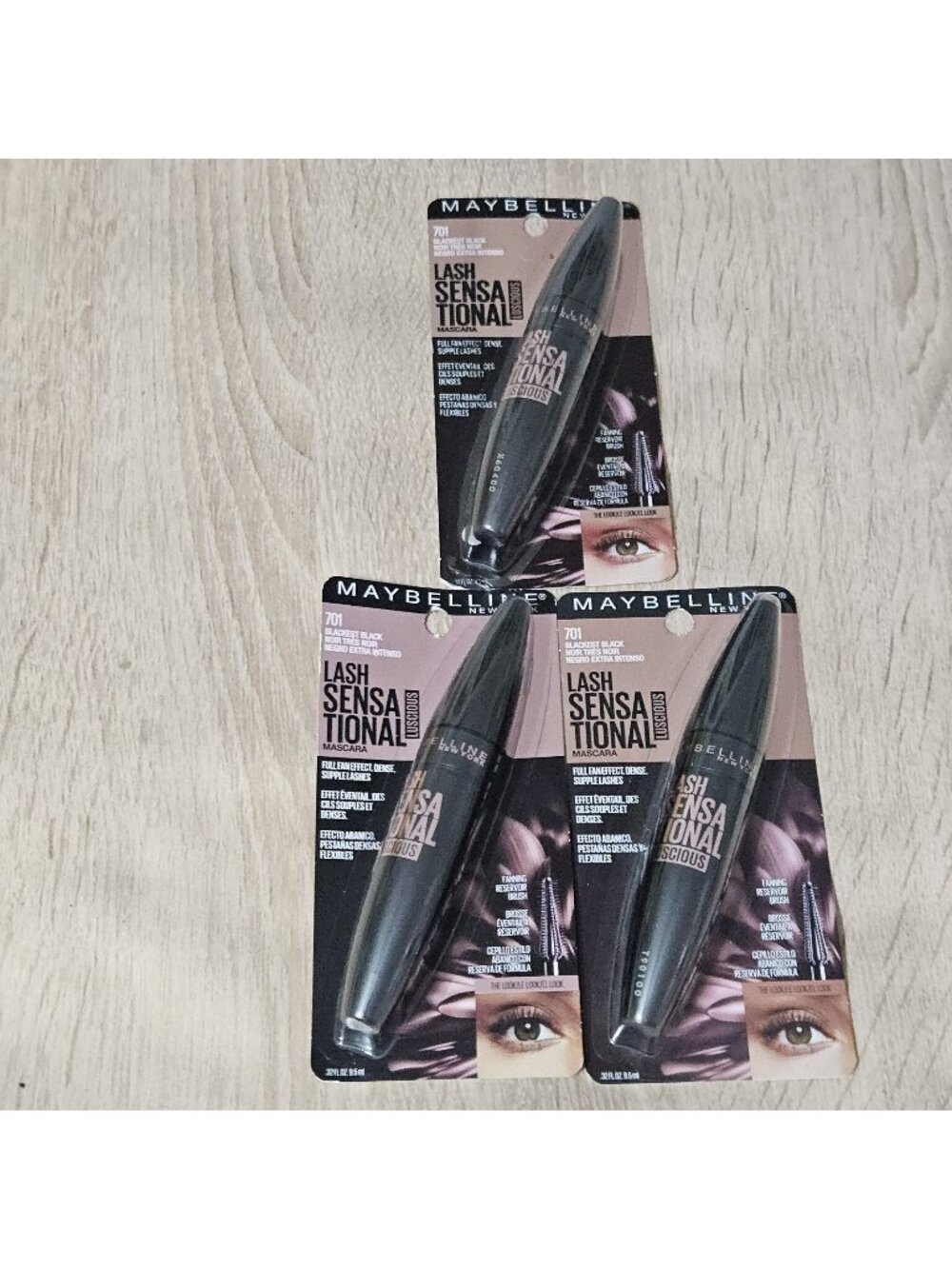 Maybelline Lash Sensational Luscious Mascara #701 Blackest Black Lot Of 3